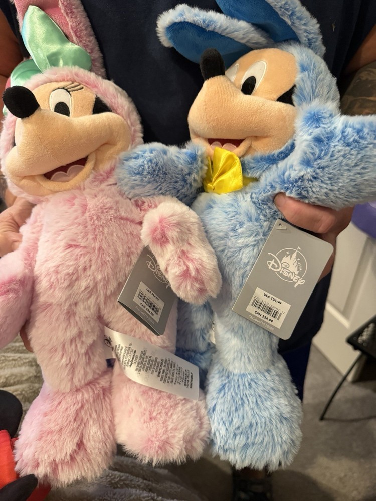 Lot of 2 Disney Store Mickey & Minnie Mouse 2021 Easter Bunny Rabbit Plush
