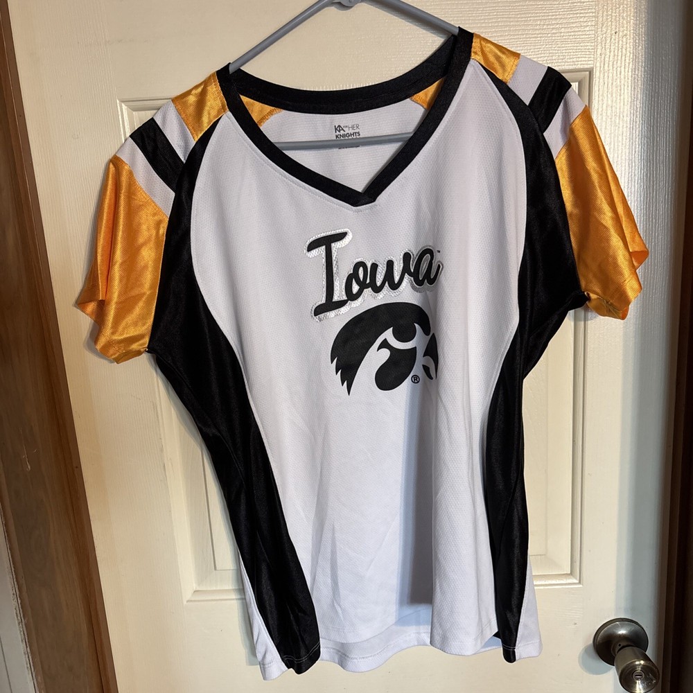 Iowa Hawkeyes Shirt Women’s XL White Jersey Football Basketball Mesh Large Logo