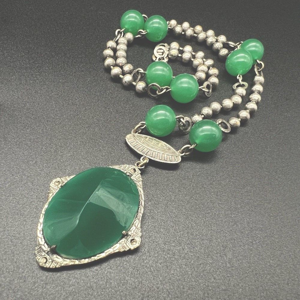 Antique Art Deco Czech Peking Glass & Filigree 24