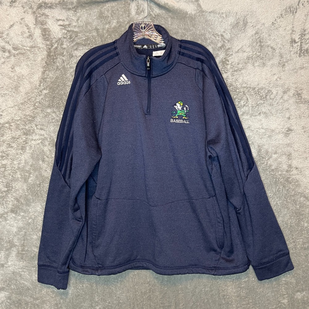 adidas Men Notre Dame Baseball Essentials Stripes 1/4 Zip Mock Neck Pullover XL
