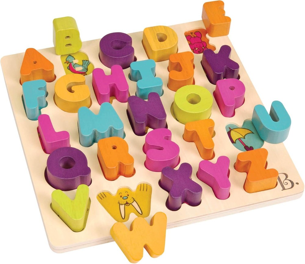 B. toys- Alpha B. Tical– Wooden Alphabet Puzzle – 26 Letter Pieces – Chunky Wood