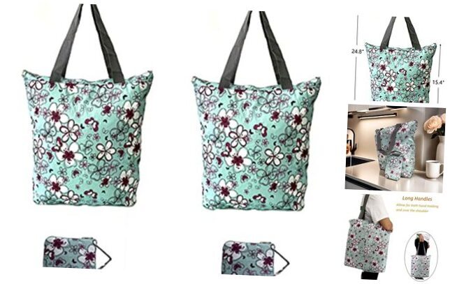 2 Pack Kitchen Reusable Grocery Bags Foldable Washable with Zipper Heavy Duty