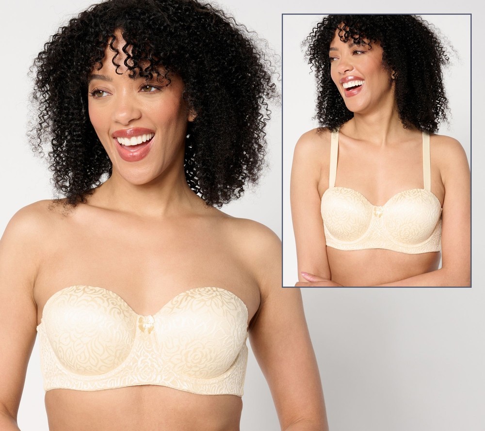 Breezies Women's Bra Sz 36C  Wild Rose Lace Strapless Underwire Yellow A633202