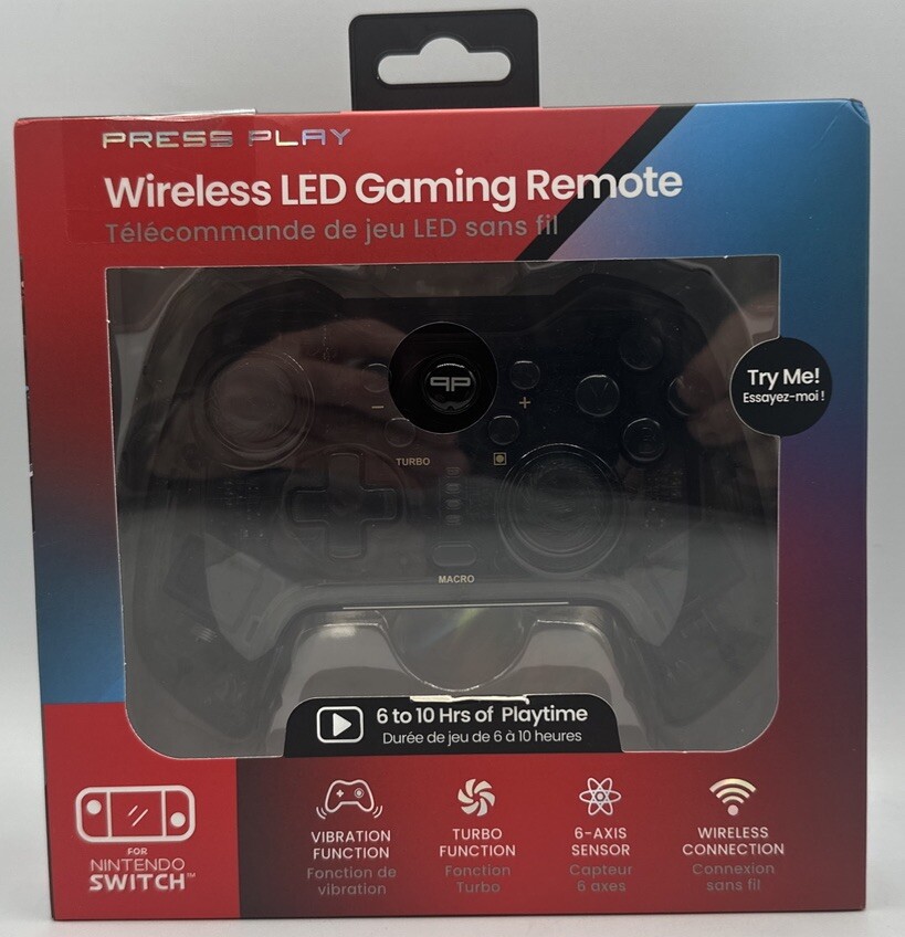 Press Play Wireless LED Gaming Remote for Nintendo Switch Clear with lights