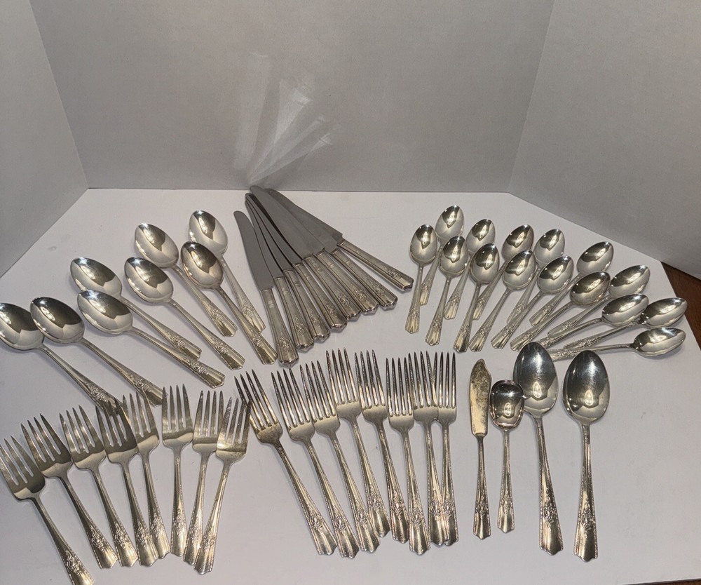 Vintage Wallace Silver Harmony House Maytime 51 Pc Silver-plate Flatware Set MCM