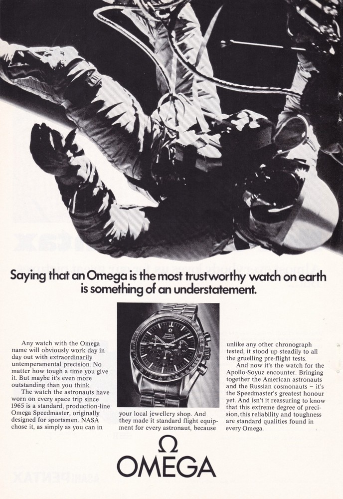 OMEGA Speedmaster Nasa Astronaut Apollo-Soyuz Original 1975 Vintage Print Ad!!