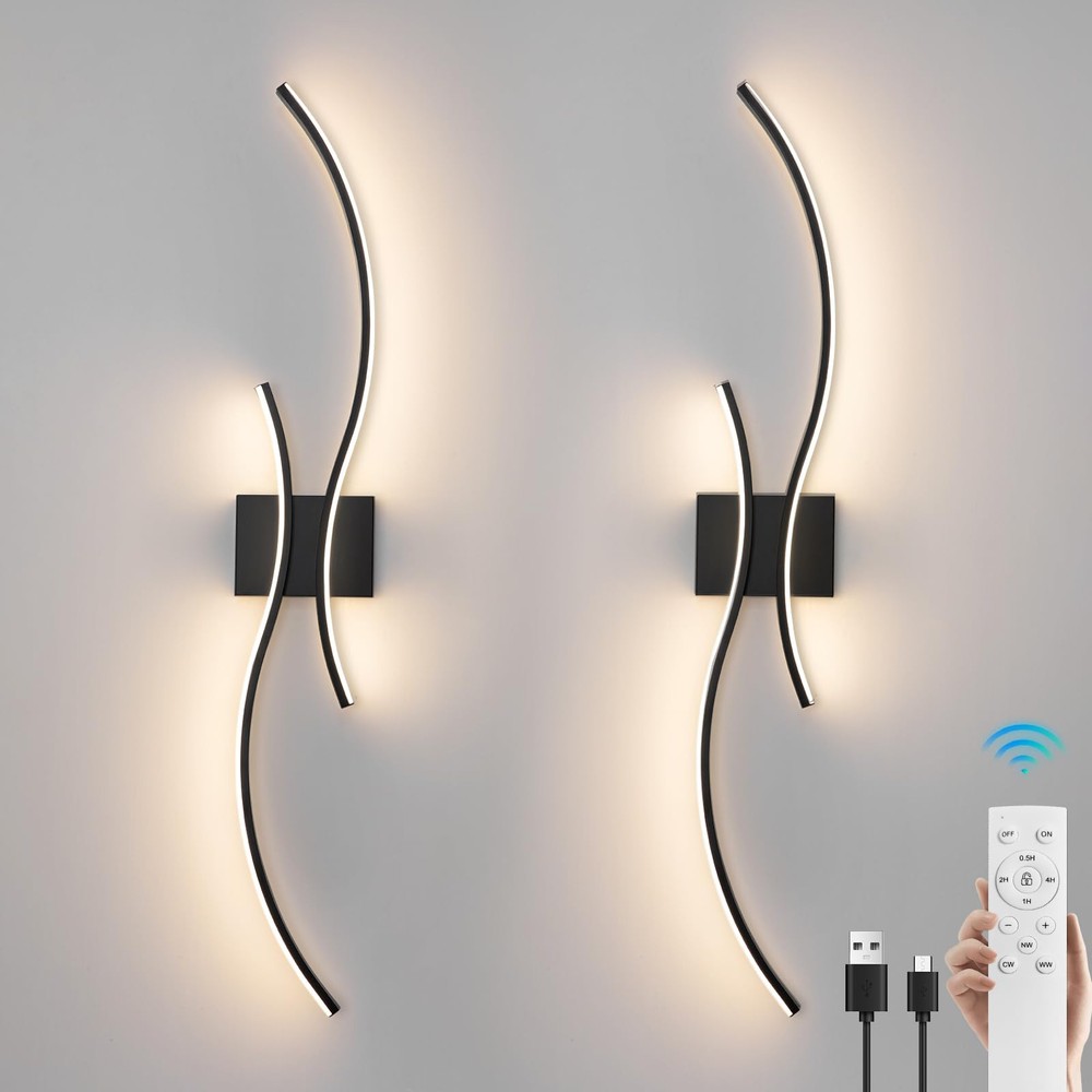 Battery Operated Wall Sconces Set of 2，Rechargeable Dimmable Battery Operated...