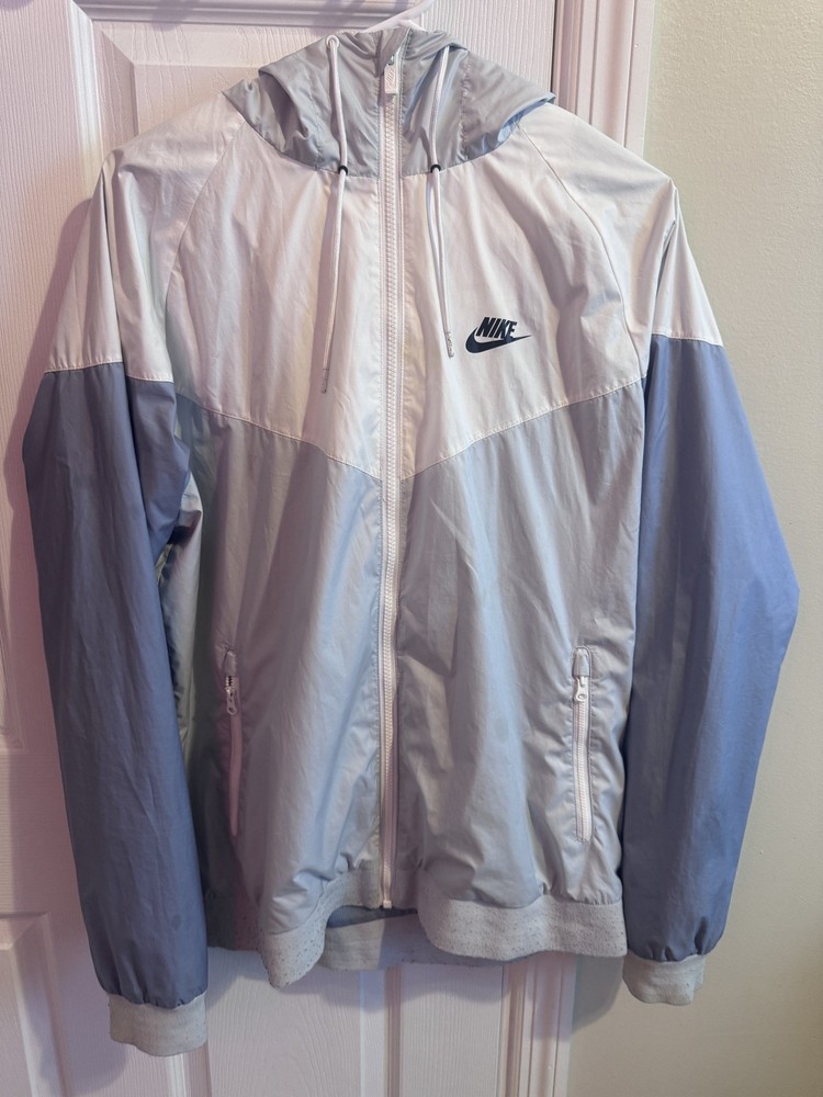 Rare Nike Windrunner Jacket Windbreaker Nylon Glanz Gray White (Large)