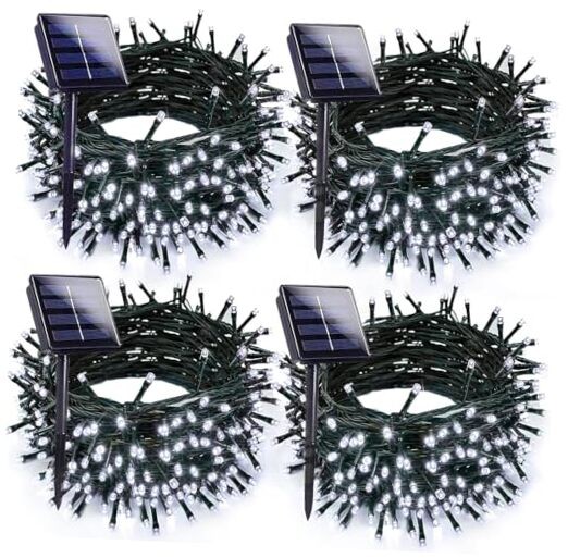 4-Pack 400LED Solar Christmas Lights Outdoor Waterproof Cool White
