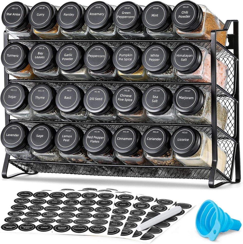 Spice Rack Organizer for Cabinet, Spice Organizer with 28 Empty Spice Jars with