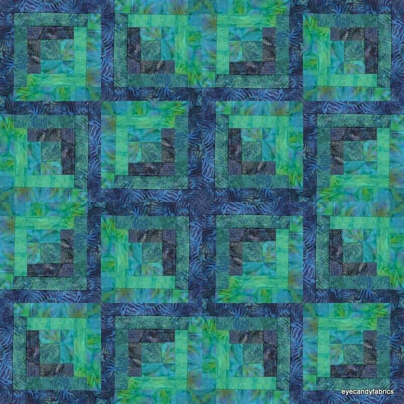 16 Block Log Cabin Pre-Cut Quilt Kit  PACIFIC NIGHTS #2.   By eyecandyfabrics