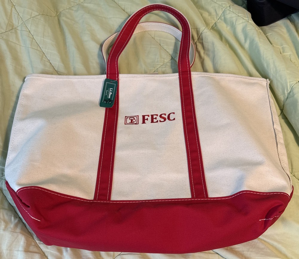 Vtg LL Bean Large Red Canvas Boat & Tote Bag Fesc Logo 23