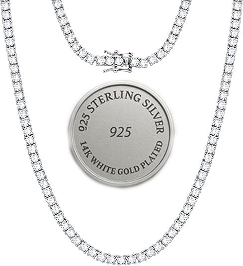 3mm Moissanite Tennis Necklace in 14K White Gold Plated Sterling Silver for Women