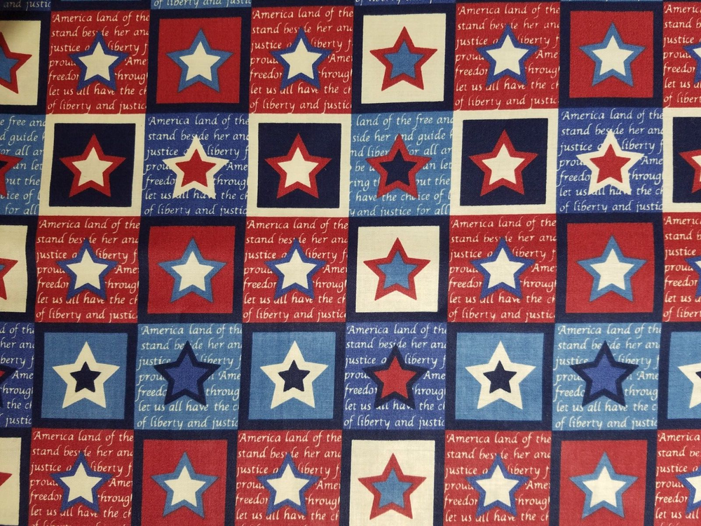 VTG~ Patriotic Block Fabric~ cotton~ stars wording America ~ NEW ~ BTY
