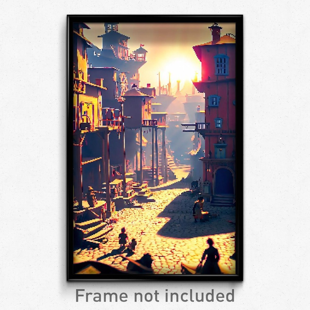 Pixel Art Poster - Imaginative Shantytown (8 Bit Psychedelic Video Game Print)