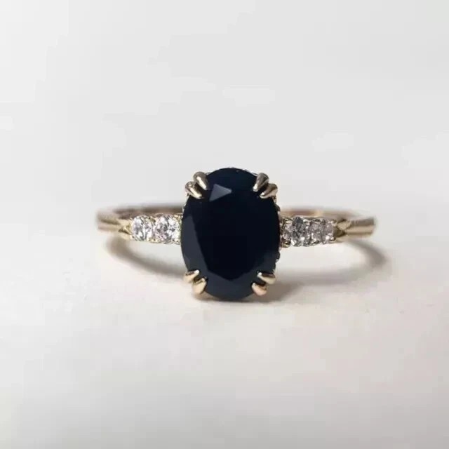Solitaire Wedding Ring 14k Yellow Gold Plated 2Ct Oval Simulated Black Diamond