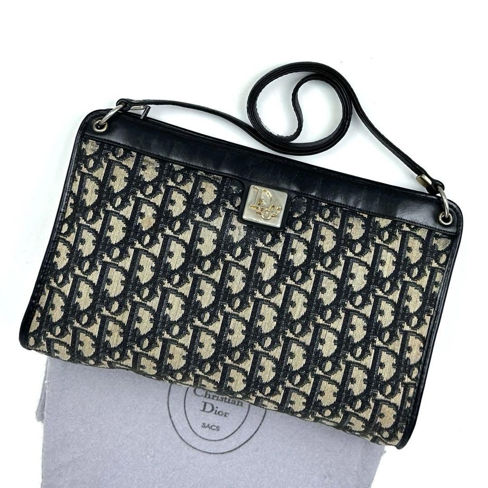 Popular Dior Shoulder Bag Trotter All-Over Pattern Leather Canvas Black