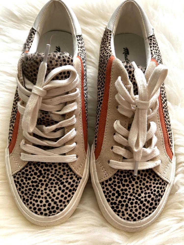 Madewell Womens Low Top Sneakers with Real Fur Calf Hair Animal Print