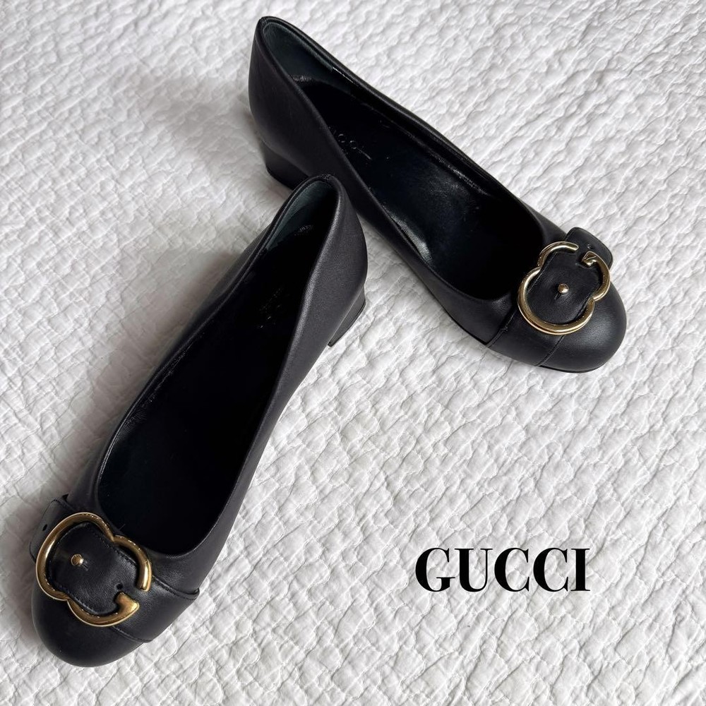 GUCCI Marmont Black Leather Metal Pumps Size 35.5 Excellent Used Condition Japan