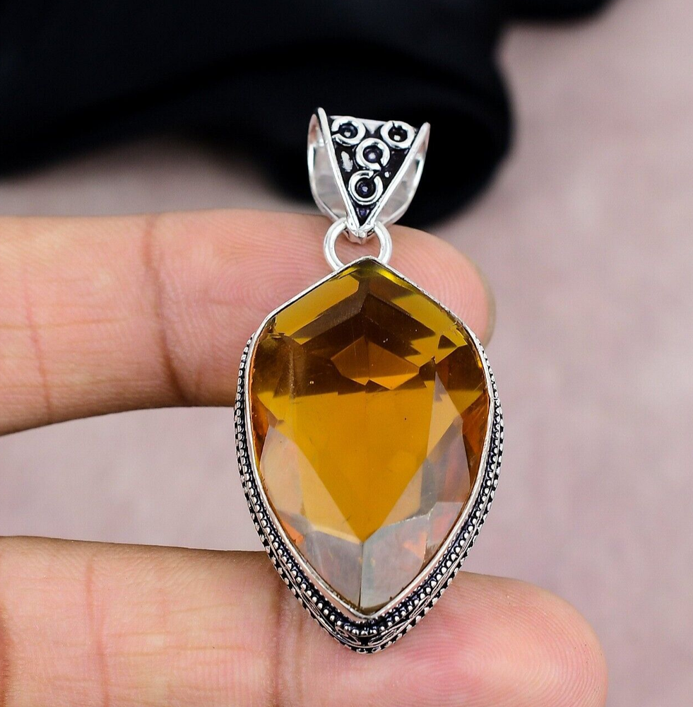 Citrine Gemstone 925 Sterling Silver Handmade Pendant Jewelry Gift for Her