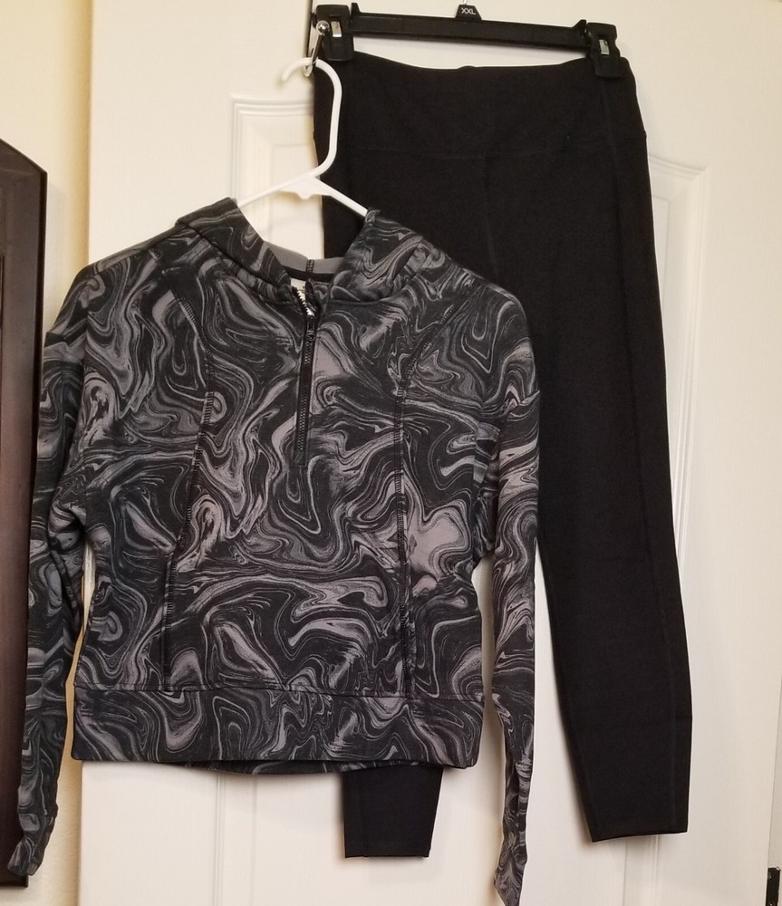 Members Mark Girls Black Gray 2-Piece Hoodie & Legging Set Size L 10/12-image