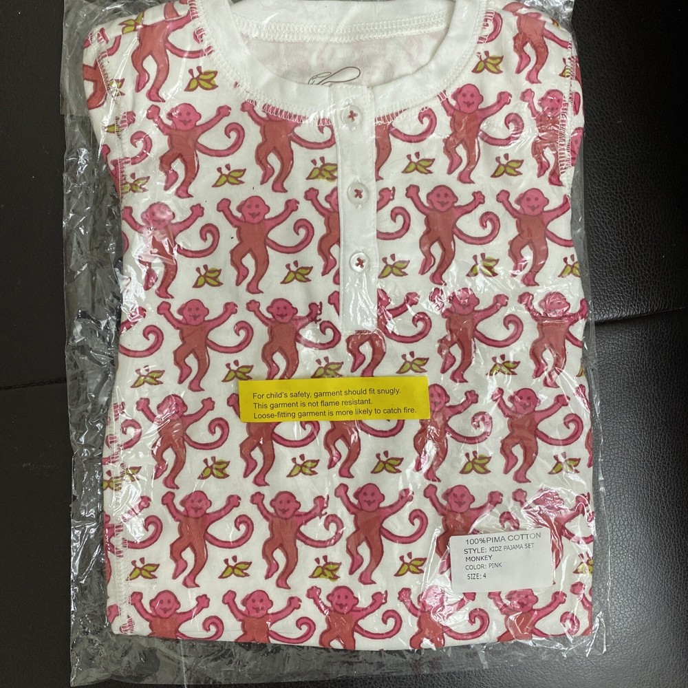 roberta roller rabbit kids pajama set monkey pink sz 4