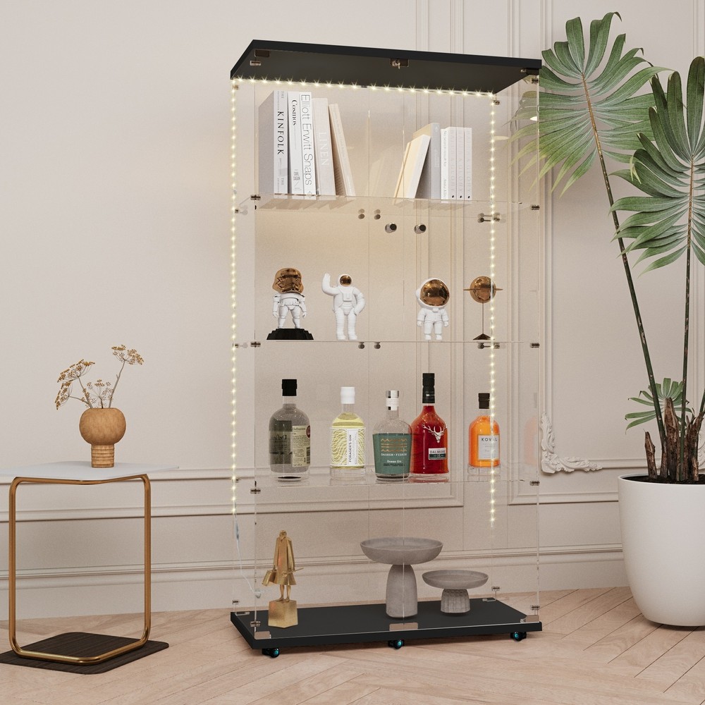 Glass Display Cabinet with 4 Shelves - Easy Assembly Curio Bookshelf