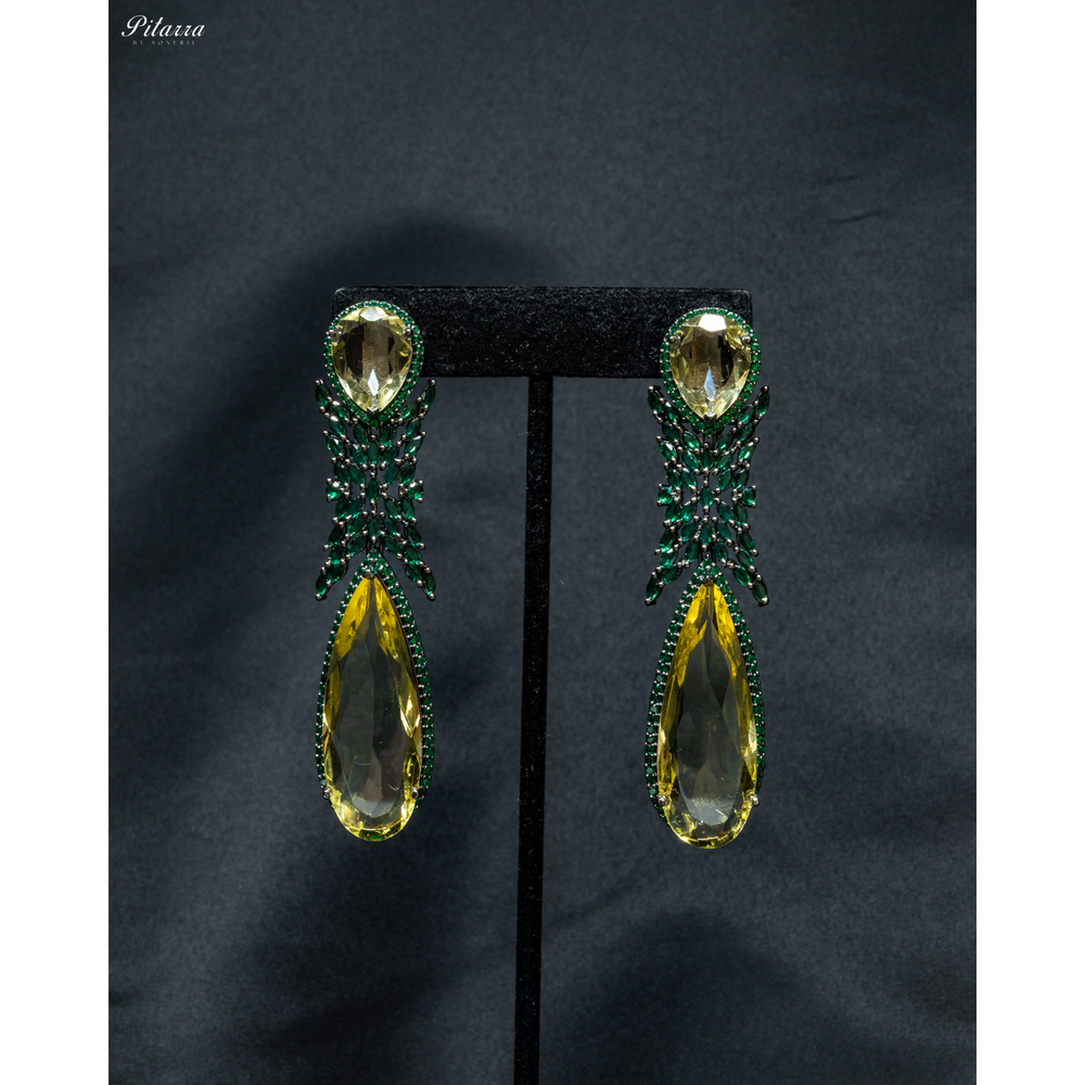 Yellow Stone Green Modern Drop Earrings