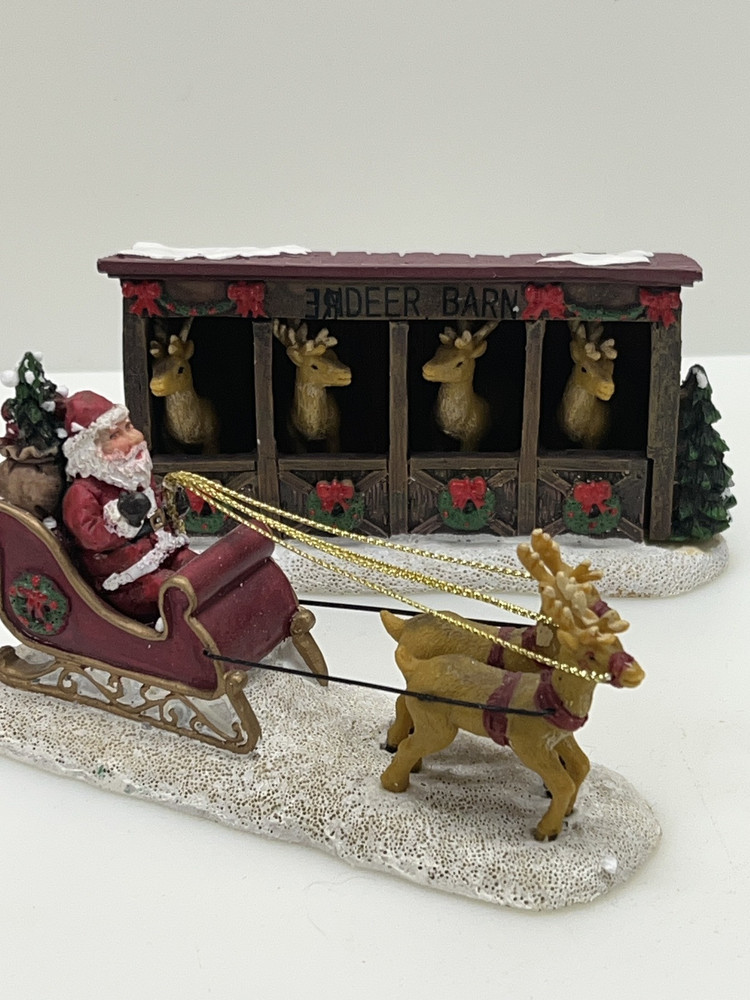 St. Nicholas Square Reindeer Barn and Sleigh