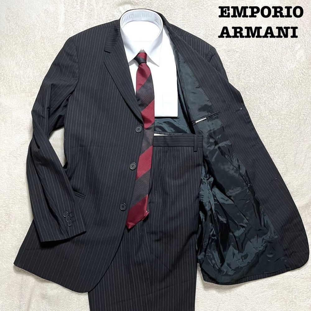 Emporio Armani Black Stripe Wool-Blend Suit Set Free Size No-Tuck Pre-Owned