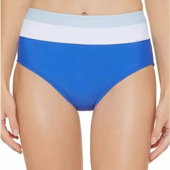 DKNY High-Waist Colorblock Bikini Bottoms in Lapis Blue Size L