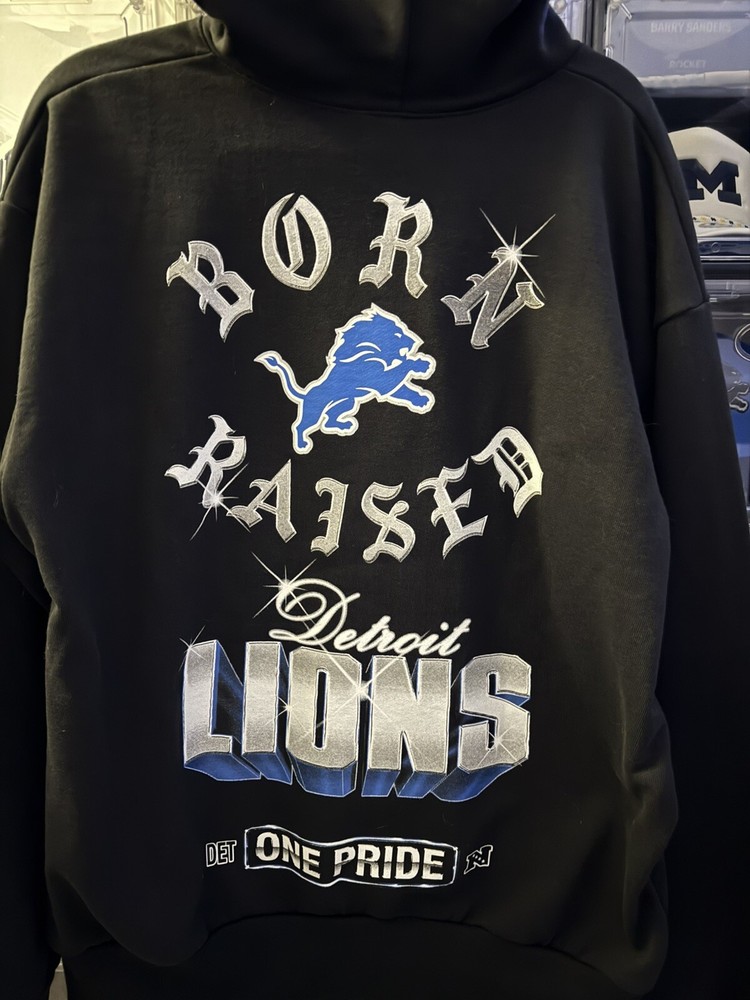 Born X Raised X NFL x Detroit Lions 2024 Chrome Rocker Black Hoodie - Sz Medium