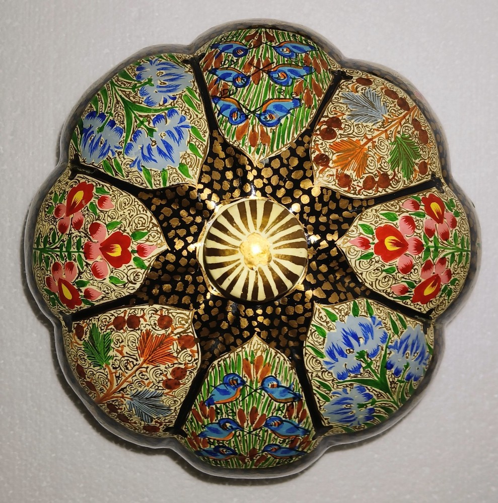 Hand-Painted Vintage Kashmiri Paper Mache Trinket Box with Lacquer