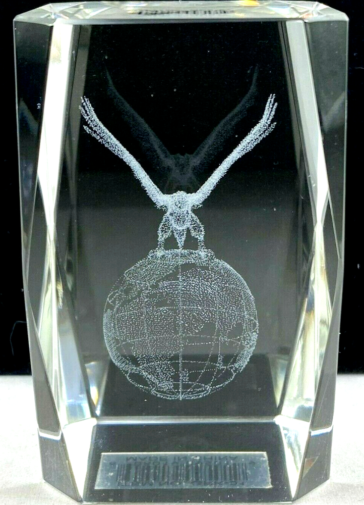 Glass Block Eagle On Globe Image Paperweight 3D Fine Laser Etched 3