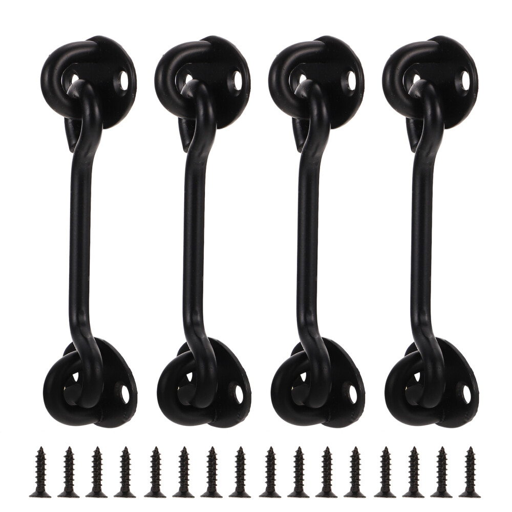 4 Sets Door Safety Latches Cabin Hook Eye Oar Hinges Stainless