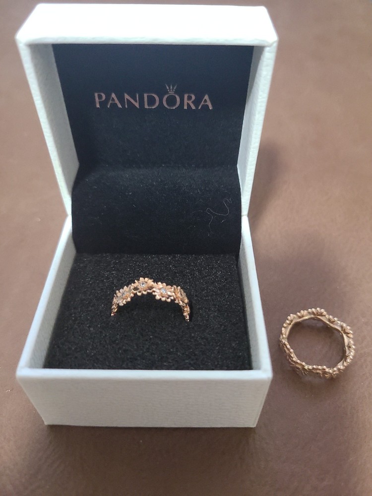 Pandora Rose Gold With CZ Sparkling Daisy Flower Ring Size 5. (Two Rings)