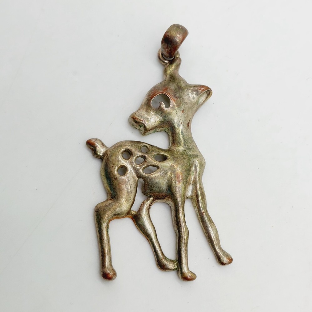 Silver Tone Fawn Deer Pendant