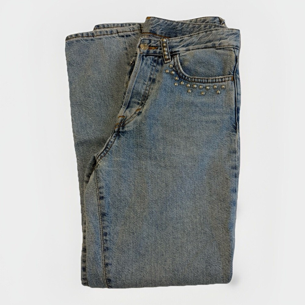 H&M Vintage High Waist Straight Leg Jeans with Silver Studs Size 26