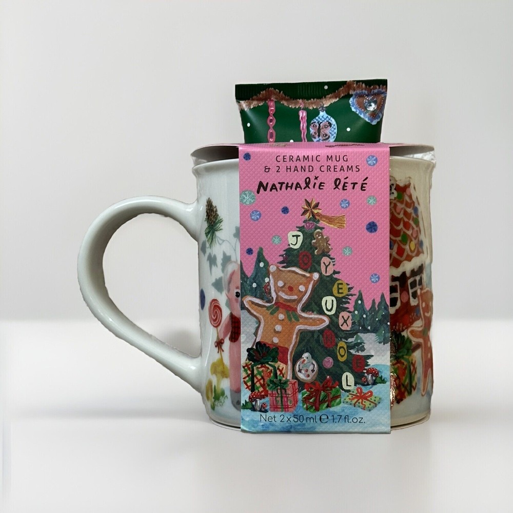 Nathalie Lete Christmas Gift Ceramic Coffee Mug Hand Cream Set Joyeux Noel