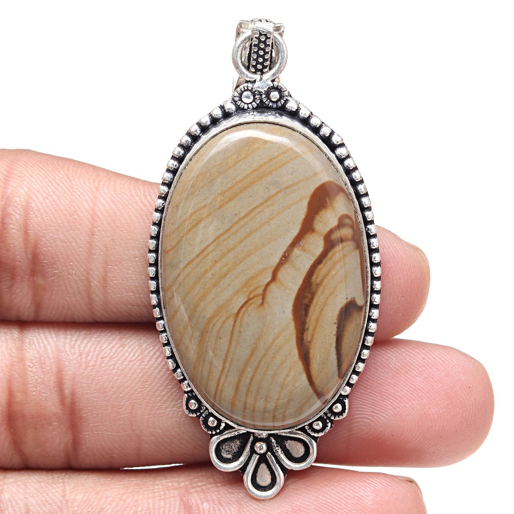 American Jasper Gemstone Pendant Silver Jewelry Valentine's Day Gift 2.5 Inch-image