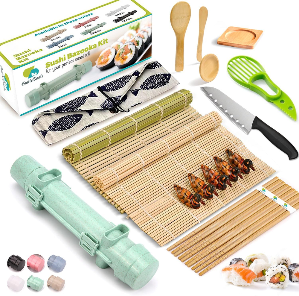 22-Piece Bamboo Sushi Maker Kit with Roller Mat for Homemade Sushi