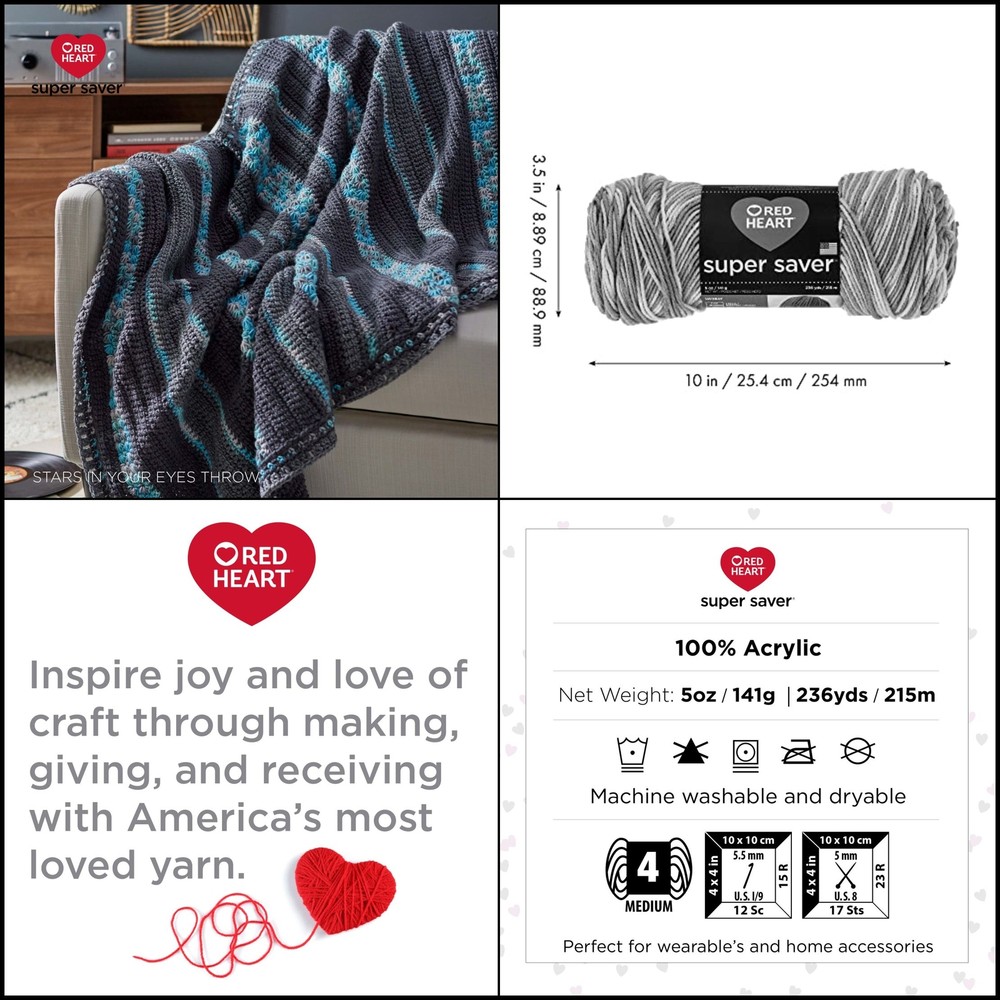 Red Heart Super Saver Primary Stripes Yarn - 3 Pack of 141g/5oz - Acrylic