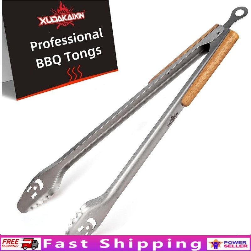 Premium BBQ Tongs Extra Long Stainless Steel Kitchen Grill Tool Easy Clean New
