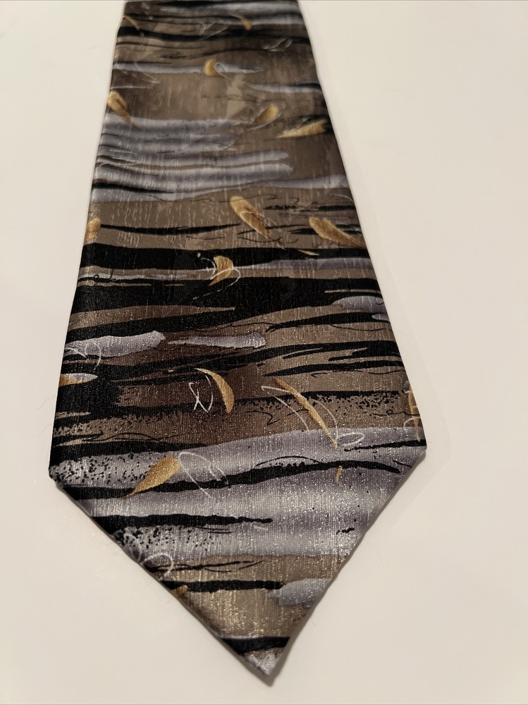 Gold Black Silver Polyester Tie by David Taylor