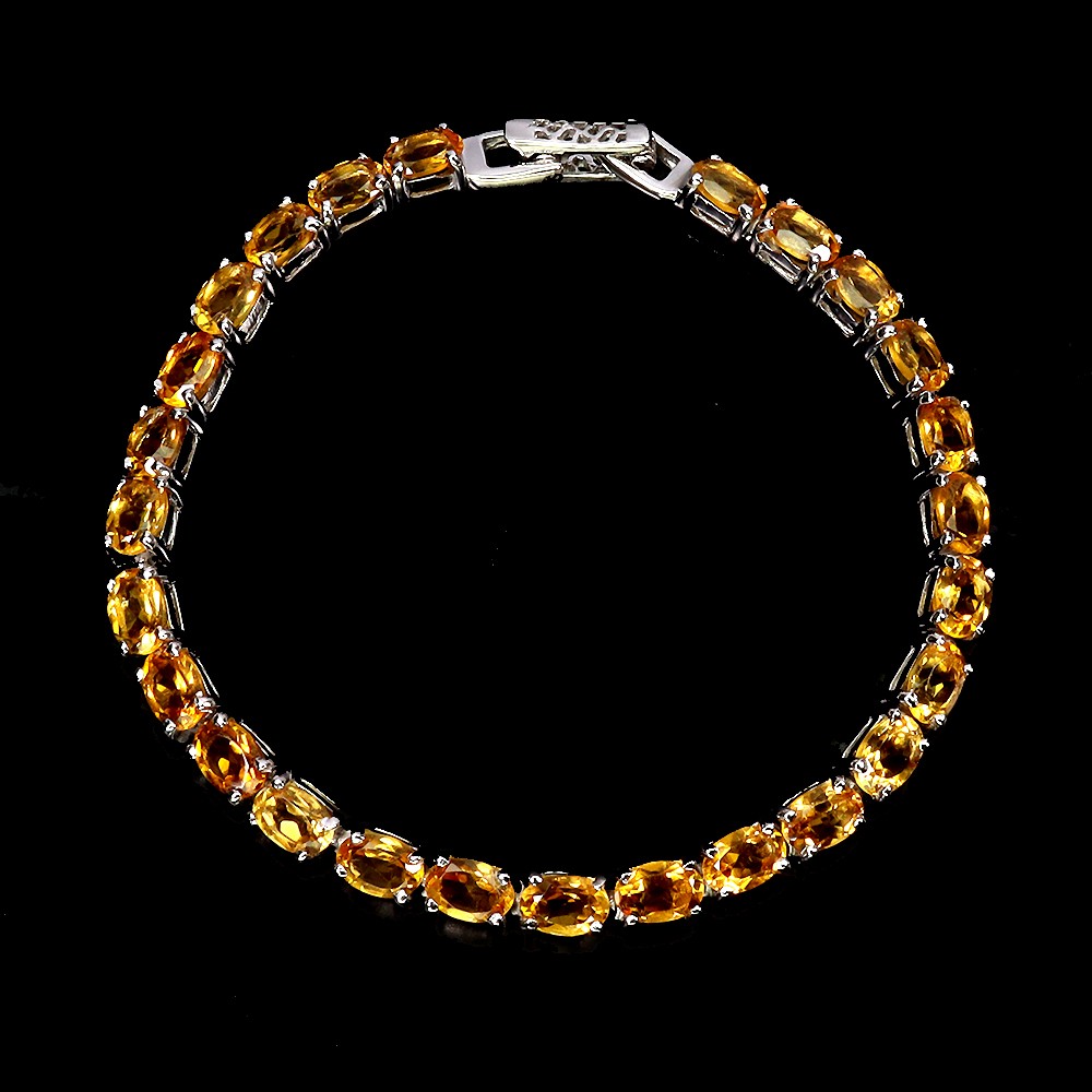 925 Sterling Silver Oval Citrine Bracelet 6x4mm Natural Gemstone 7in