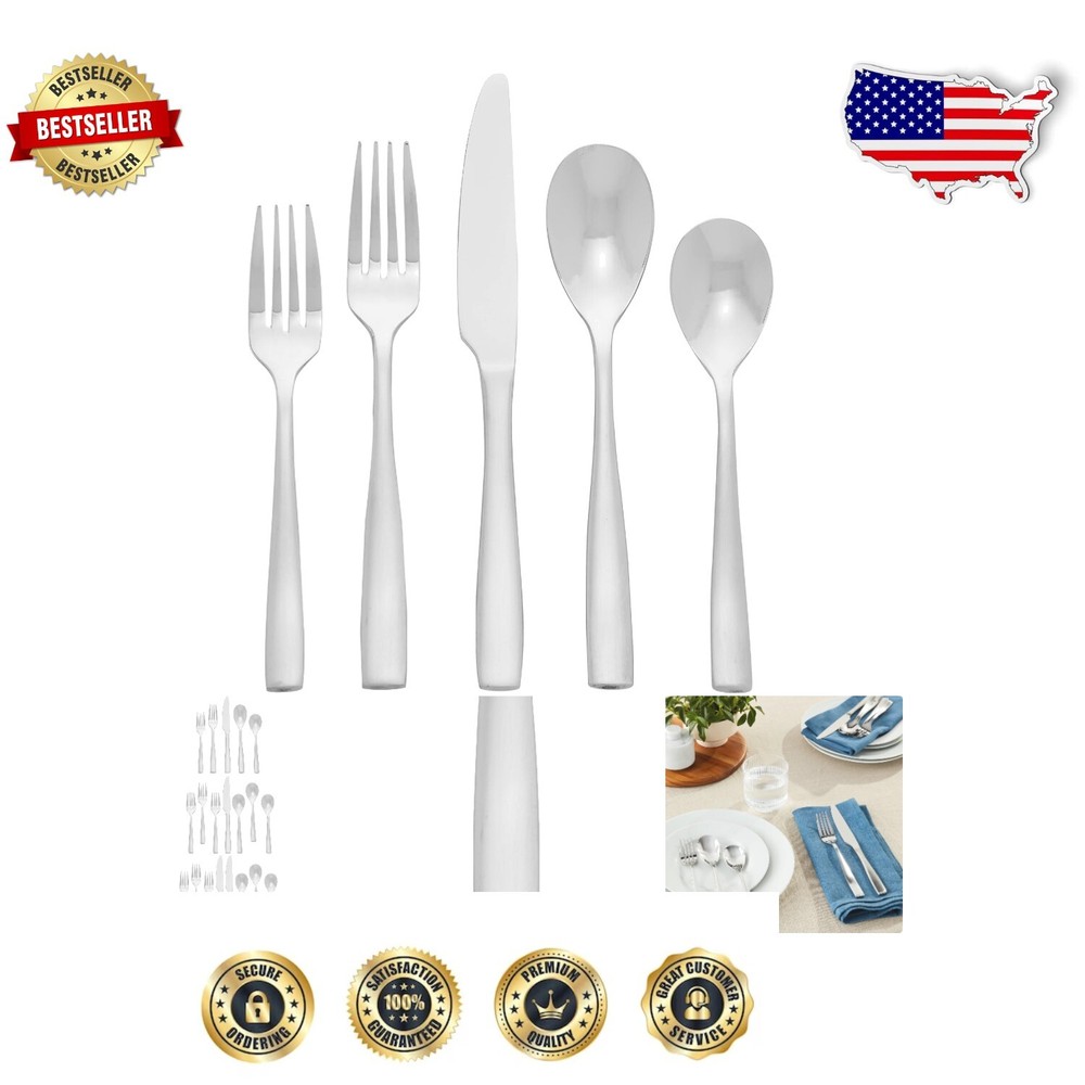 20-Piece Dishwasher Safe Stainless Steel Flatware Set with Contemporary Design