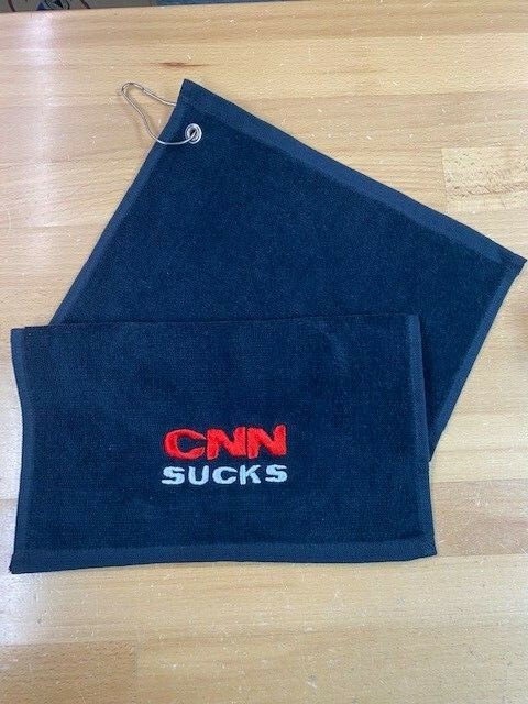 CNN SUCKS Black Golf Towel 11x18 Embroidered - Fake News Media Trump