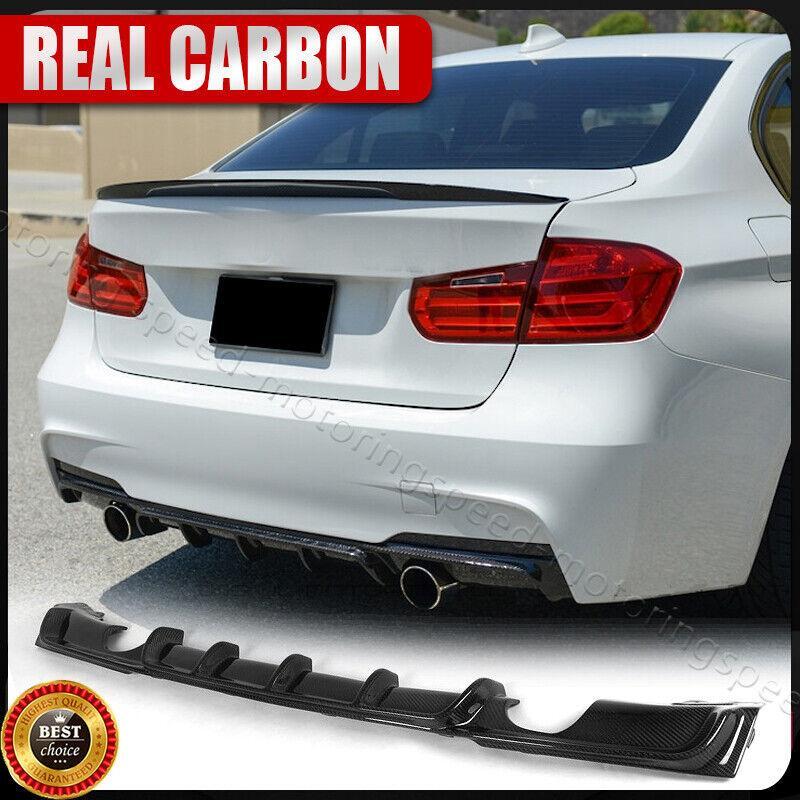 FOR 2012-18 BMW F30 REALCARBON FIBER DUAL EXHAUST TIPS REAR BUMPER DIFFUSER LIP