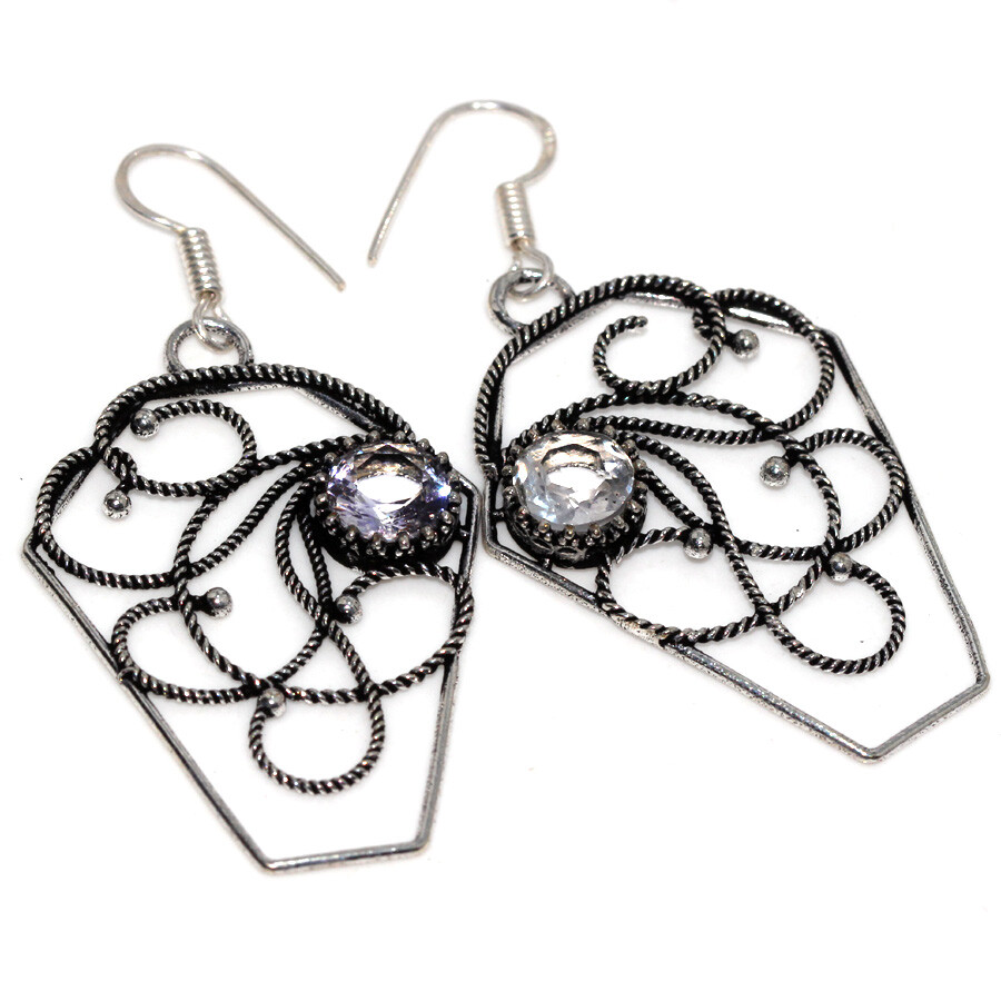 Crystal Topaz 925 Silver Plated Gemstone Earrings 2.5