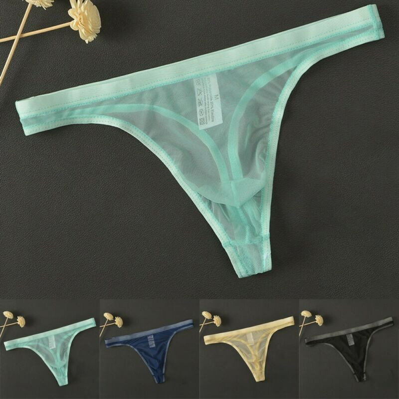 Mens Sexy Underwear Breathable Sheer Panties G-String T-Back Briefs Thong